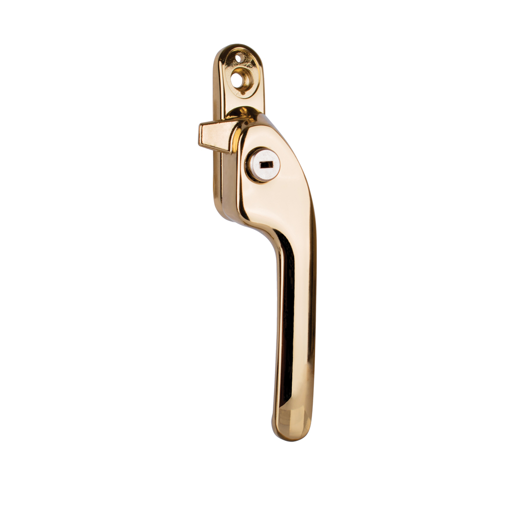 Timber Series Guru Cranked Locking Window Fastener - Polished Gold (Right Hand)